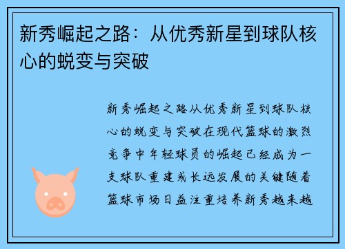 新秀崛起之路：从优秀新星到球队核心的蜕变与突破
